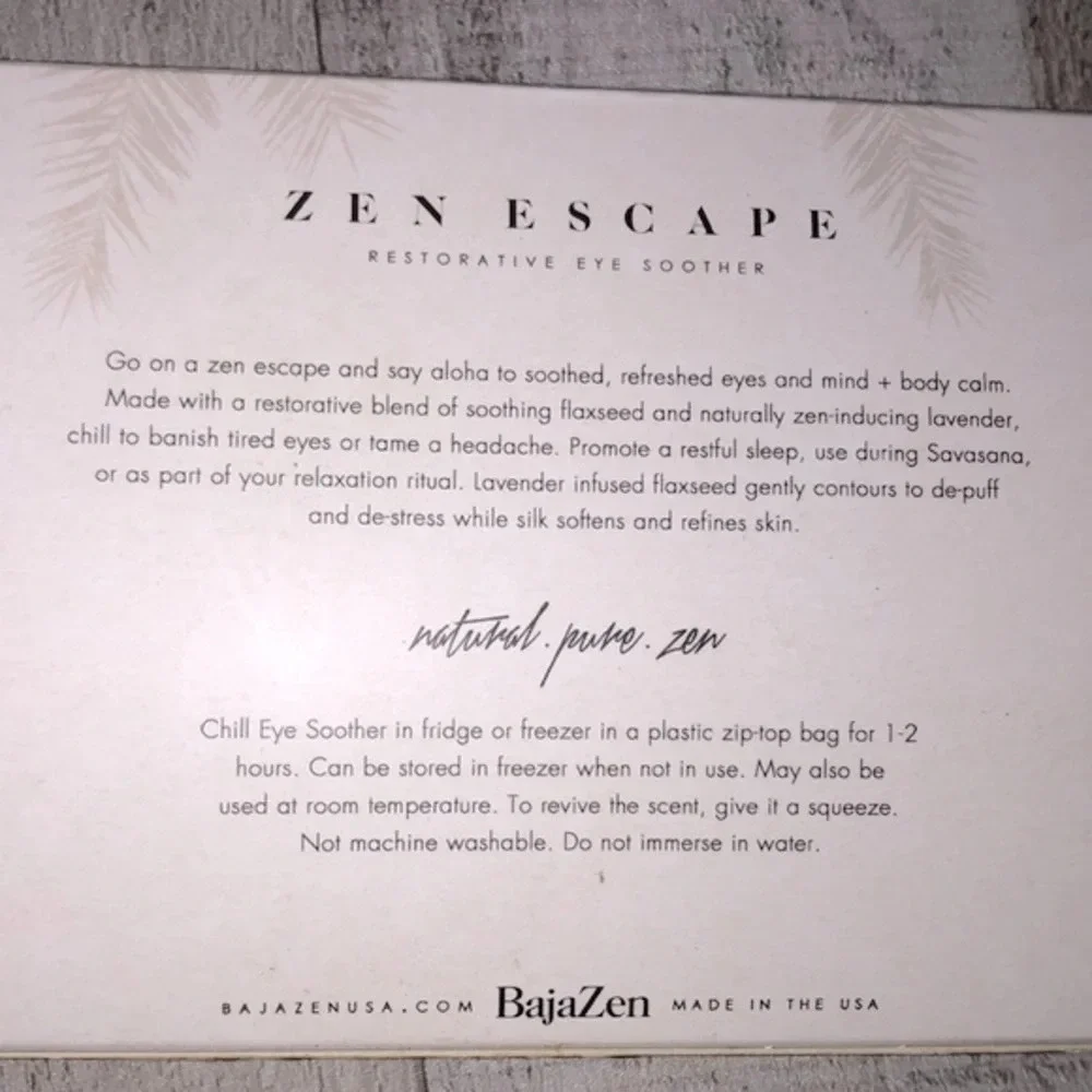 Zen Escape Namaste herbal eye pack new in box